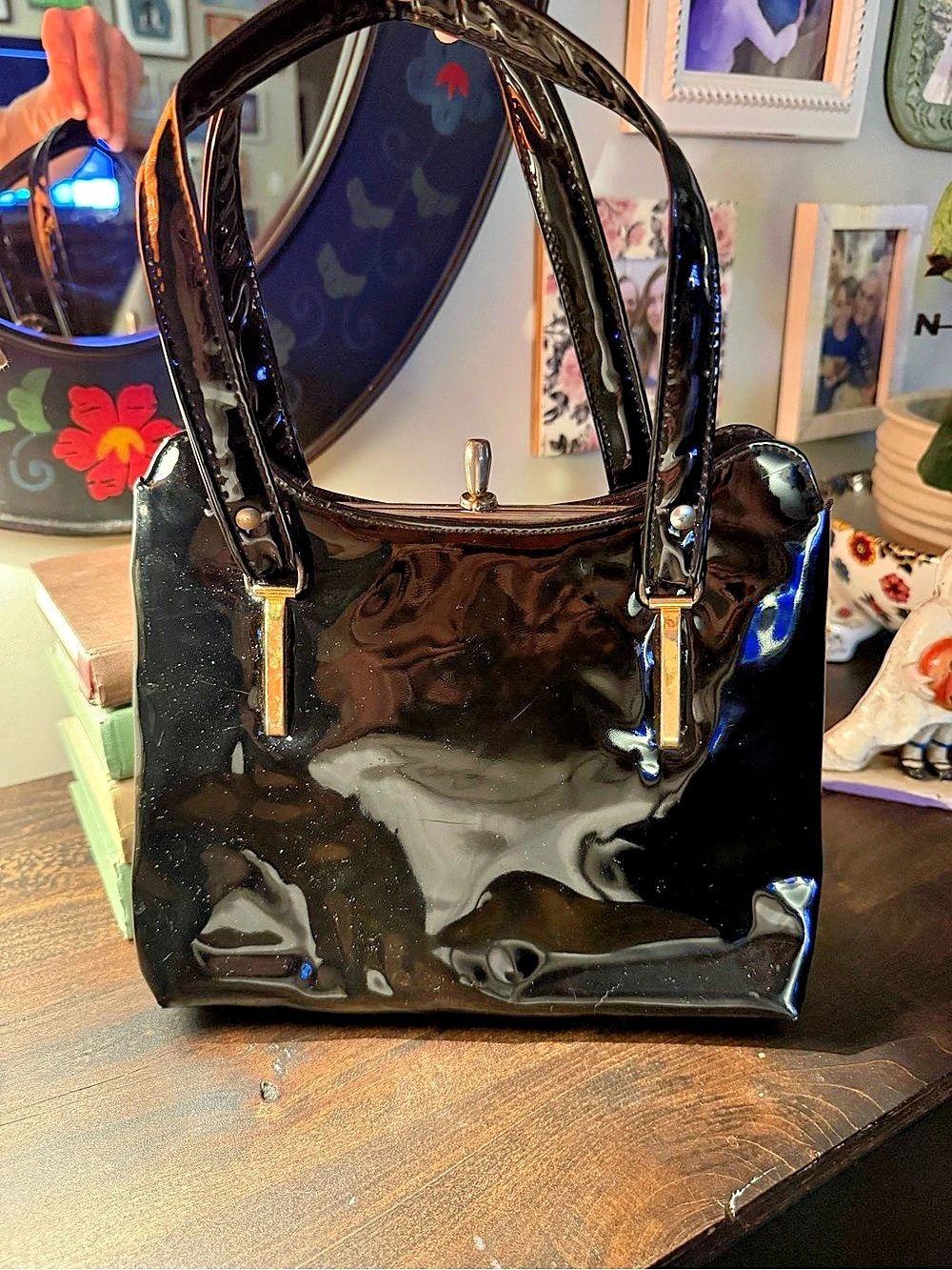 Vintage 1960’s Black Patent Shoulder Bag